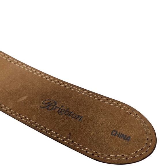 Brighton 34 Brown Leather Croc Embossed Belt Classic Cut Out Rhinestone - Picture 4 of 4